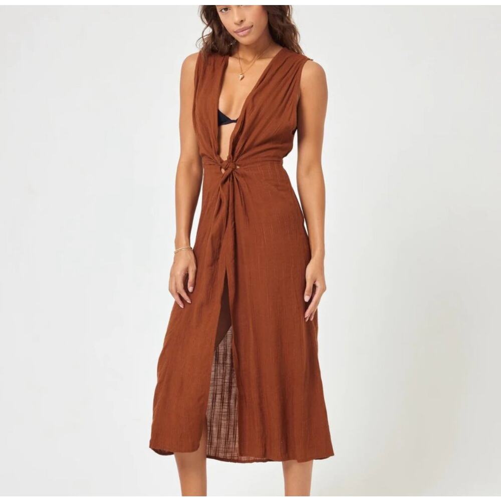 L*Space Linen Down The Line Cover Up In Coffee Brown Size Small NWT